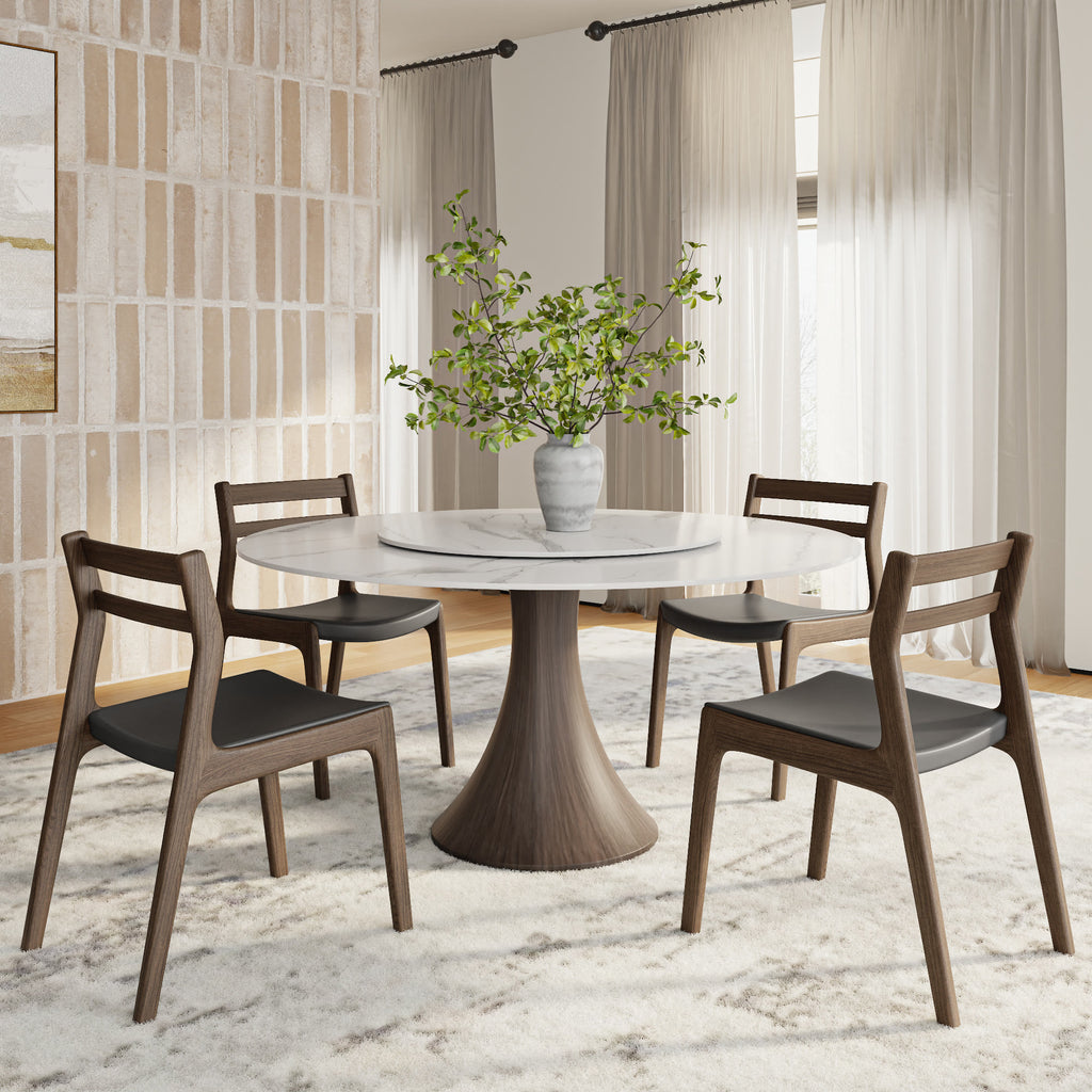 Aurelia Dark Walnut Round Solid Wood Pedestal Dining Table with Snow White Stone Top and Matching Lazy Susan - image 3