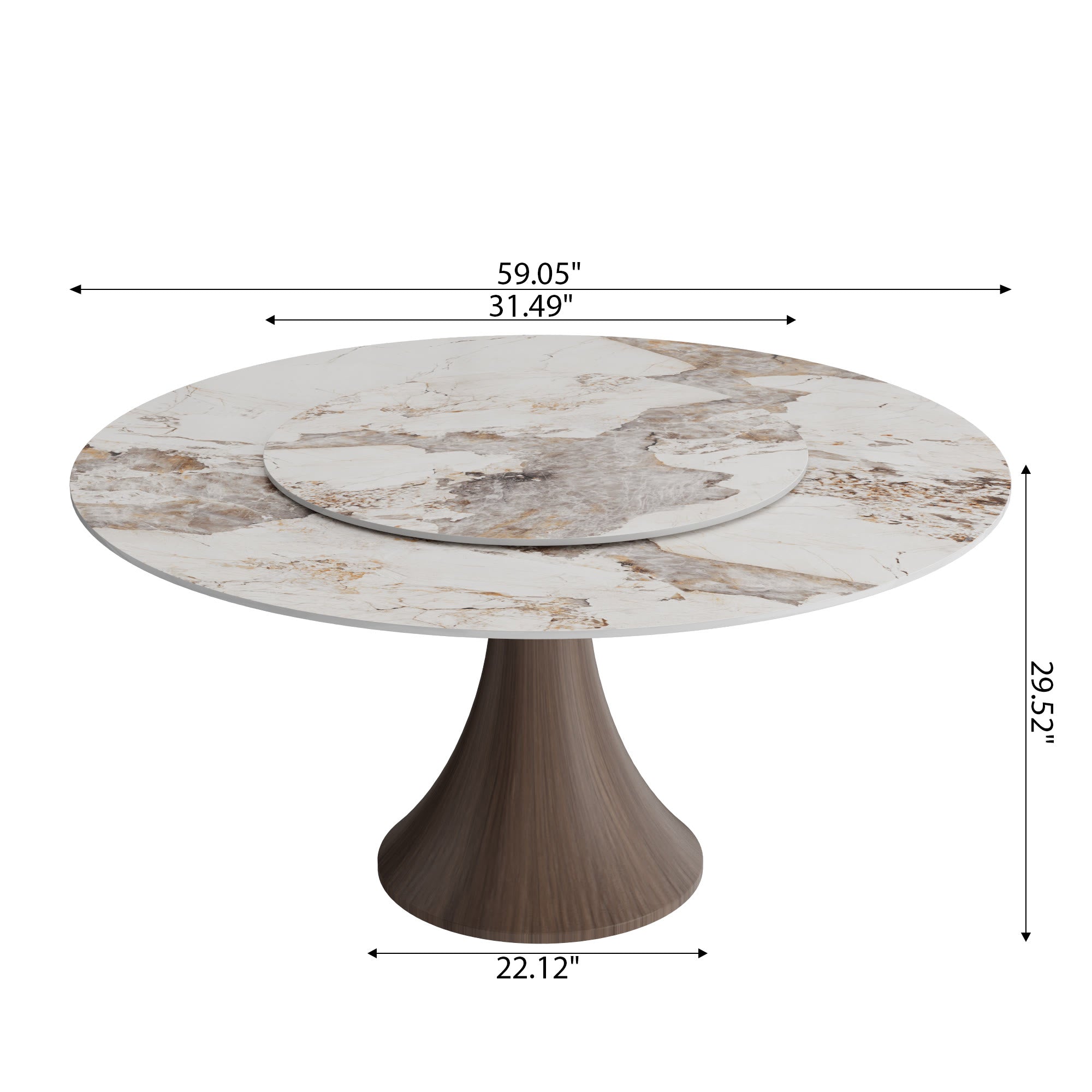 Aurelia Dark Walnut Round Solid Wood Pedestal Dining Table with Pandora Stone Top and Matching Lazy Susan - image 6