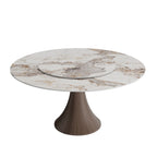 Aurelia Dark Walnut Round Solid Wood Pedestal Dining Table with Pandora Stone Top and Matching Lazy Susan - image 1