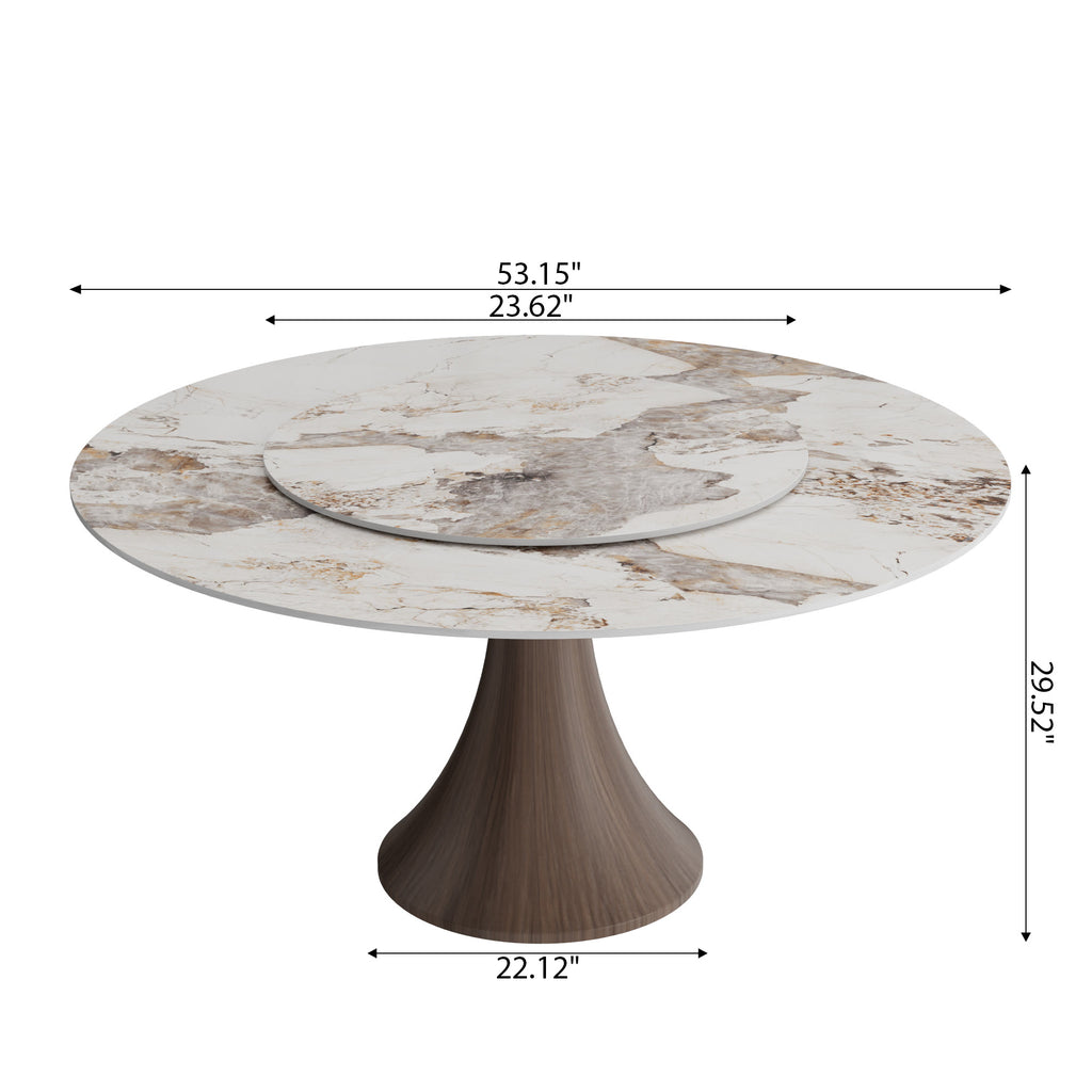 Aurelia Dark Walnut Round Solid Wood Pedestal Dining Table with Pandora Stone Top and Matching Lazy Susan - image 5