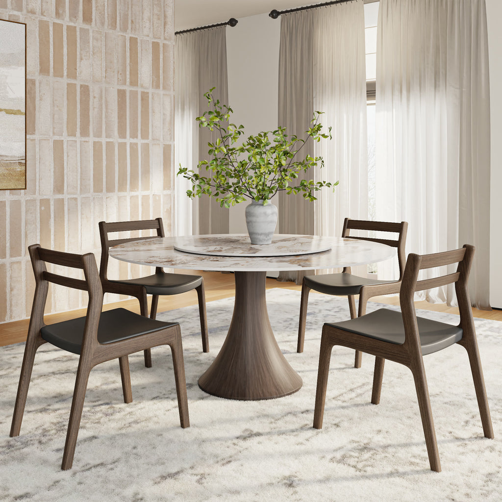 Aurelia Dark Walnut Round Solid Wood Pedestal Dining Table with Pandora Stone Top and Matching Lazy Susan - image 3