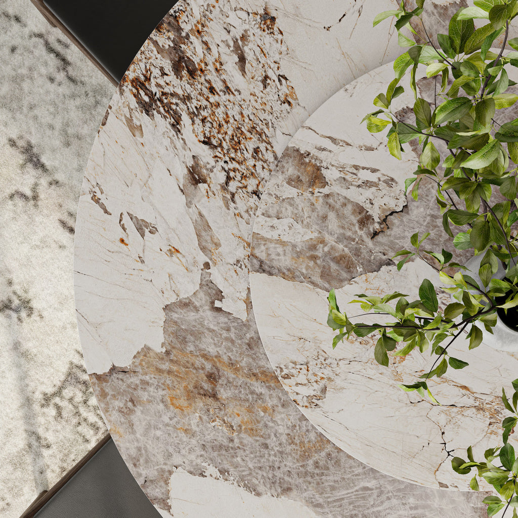 Aurelia Dark Walnut Round Solid Wood Pedestal Dining Table with Pandora Stone Top and Matching Lazy Susan - image 7