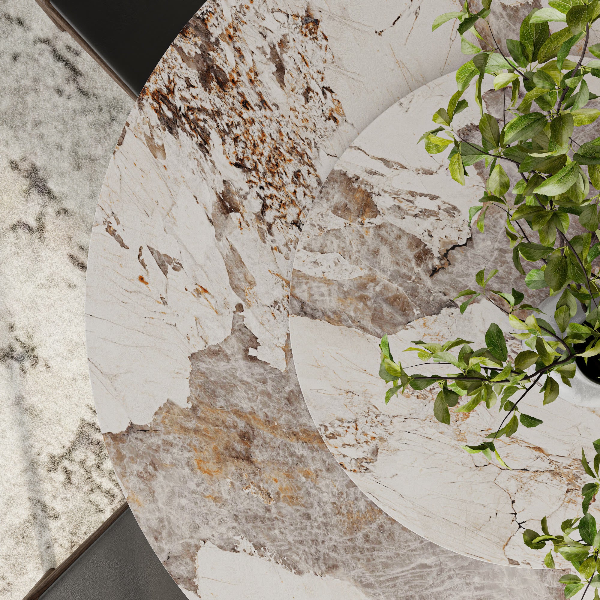 Aurelia Dark Walnut Round Solid Wood Pedestal Dining Table with Pandora Stone Top and Matching Lazy Susan - image 7