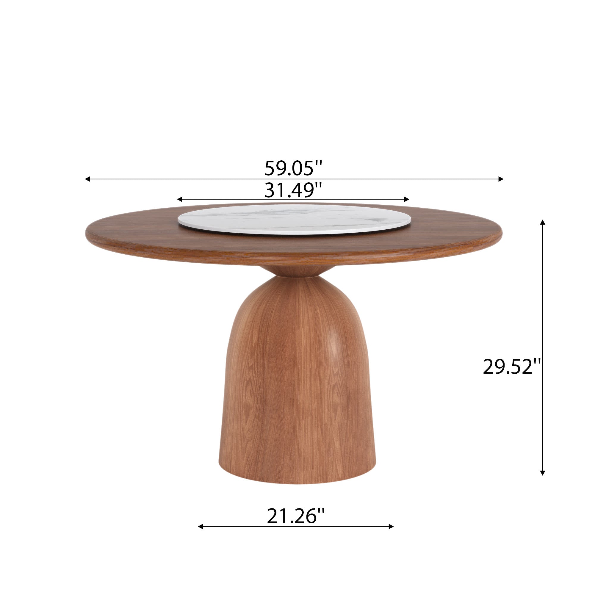 Soluna Walnut Round Solid Wood Pedestal Dining Table with Solid Wood Top and Snow White Stone Lazy Susan - image 6
