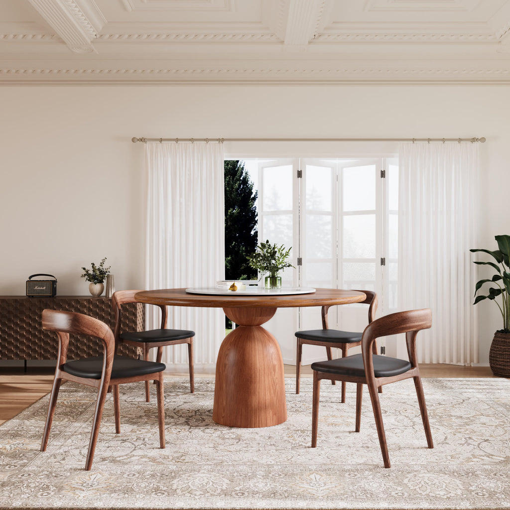 Soluna Walnut Round Solid Wood Pedestal Dining Table with Solid Wood Top and Snow White Stone Lazy Susan - image 4