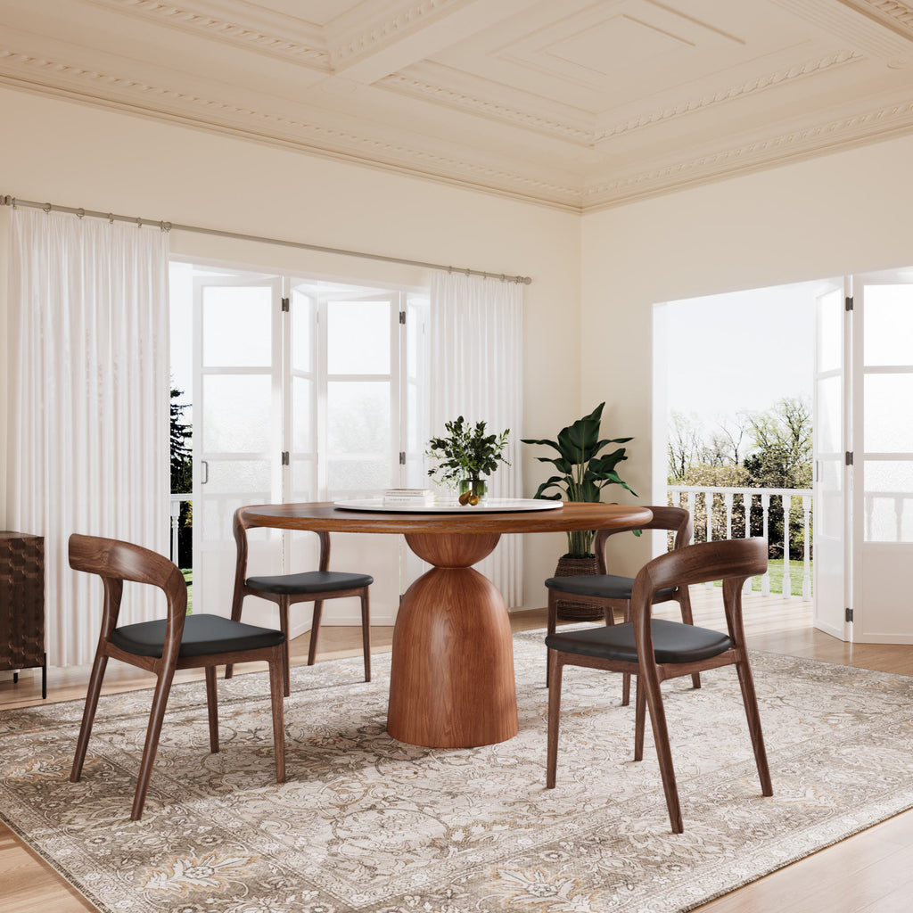 Soluna Walnut Round Solid Wood Pedestal Dining Table with Solid Wood Top and Snow White Stone Lazy Susan - 59.05'' W X 59.05'' D X 29.53'' H - image 0