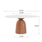 Soluna Walnut Round Solid Wood Pedestal Dining Table with Snow White Stone Top and Built-In Lazy Susan - image 5