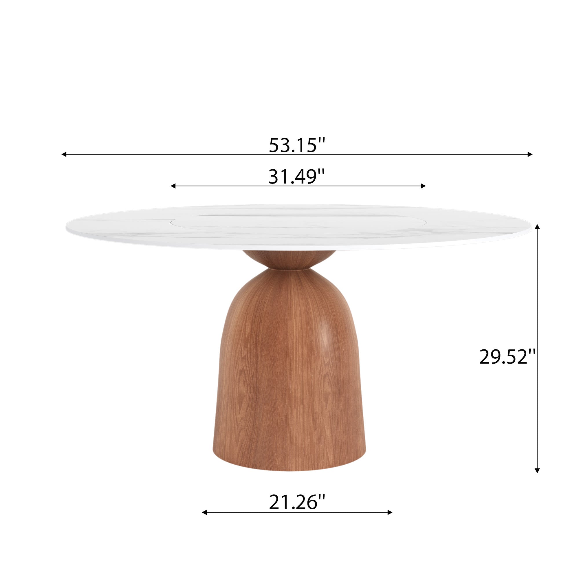 Soluna Walnut Round Solid Wood Pedestal Dining Table with Snow White Stone Top and Built-In Lazy Susan - image 5