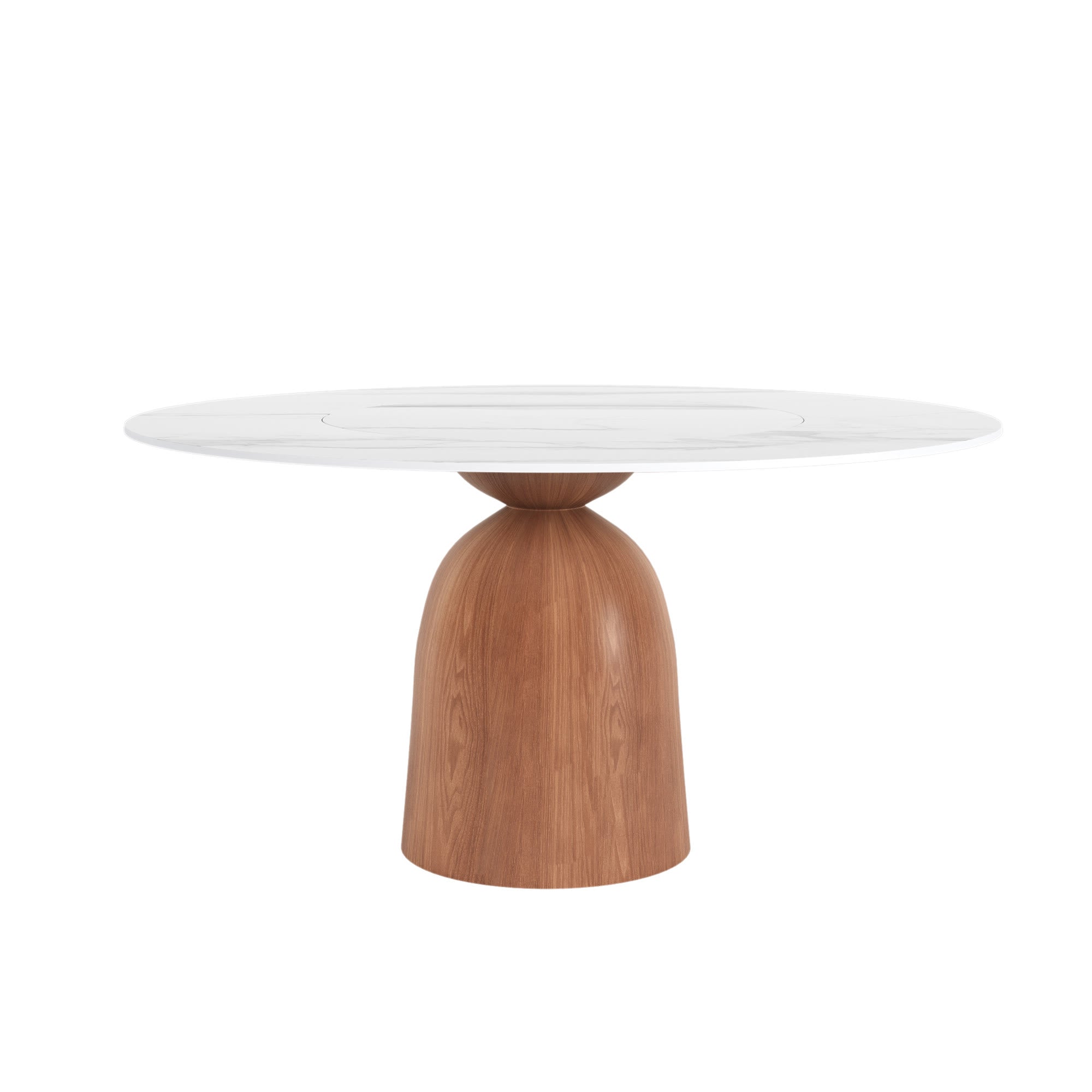 Soluna Walnut Round Solid Wood Pedestal Dining Table with Snow White Stone Top and Built-In Lazy Susan - image 1