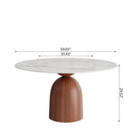 Soluna Walnut Round Solid Wood Pedestal Dining Table with Snow White Stone Top and Built-In Lazy Susan - image 6