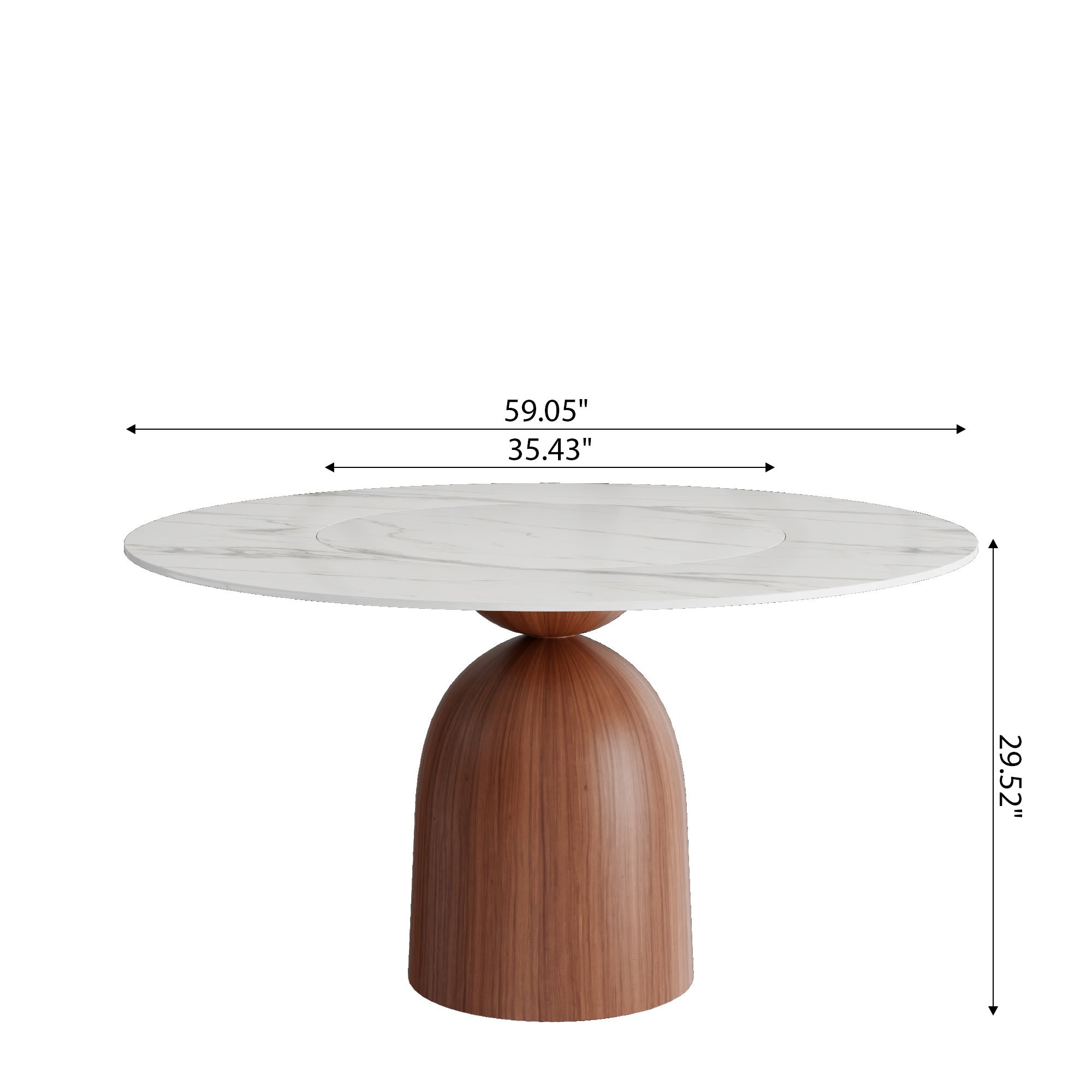 Soluna Walnut Round Solid Wood Pedestal Dining Table with Snow White Stone Top and Built-In Lazy Susan - image 6