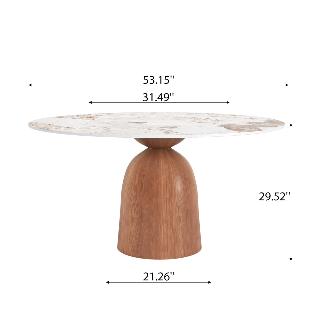 Soluna Walnut Round Solid Wood Pedestal Dining Table with Pandora Stone Top and Built-In Lazy Susan - image 5