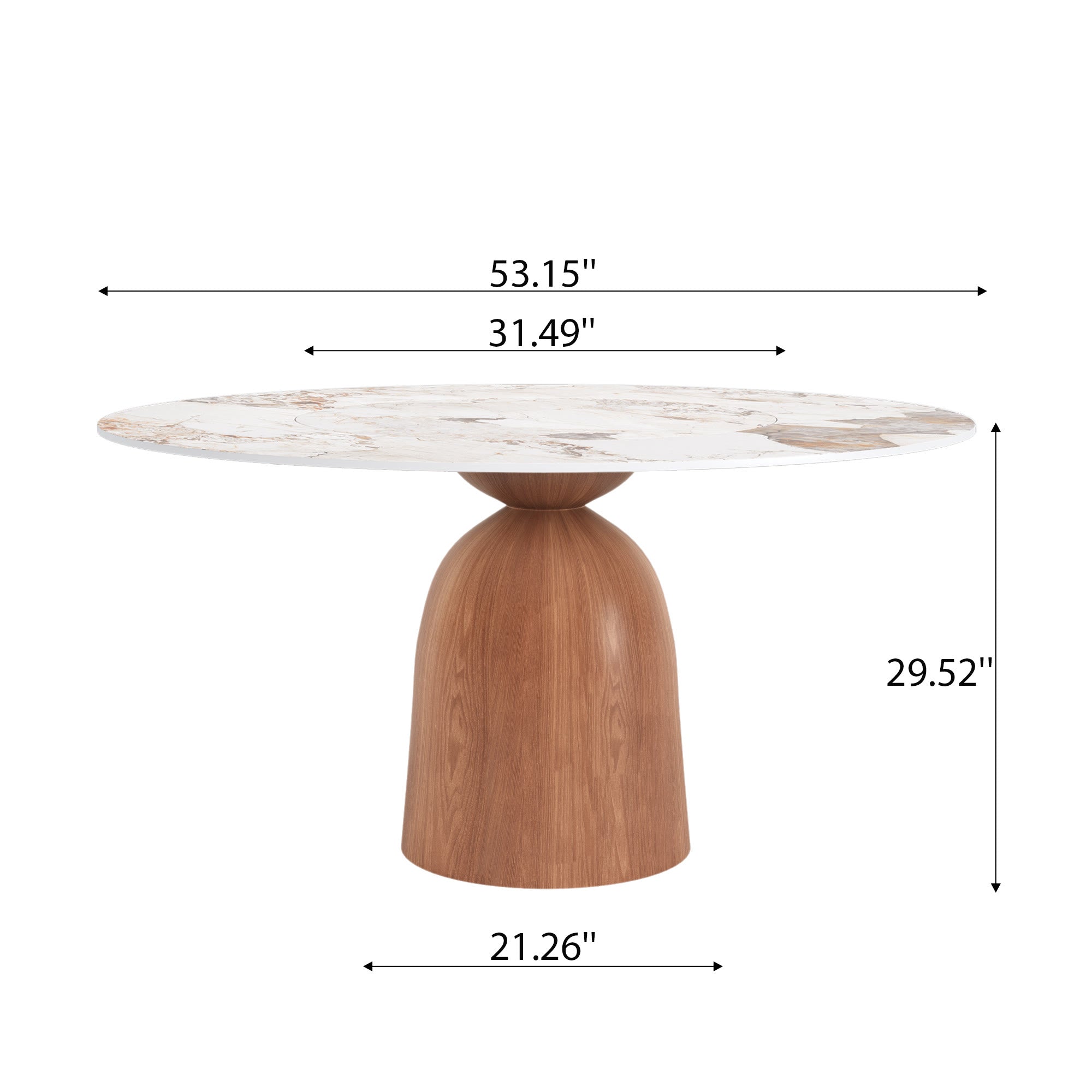 Soluna Walnut Round Solid Wood Pedestal Dining Table with Pandora Stone Top and Built-In Lazy Susan - image 5