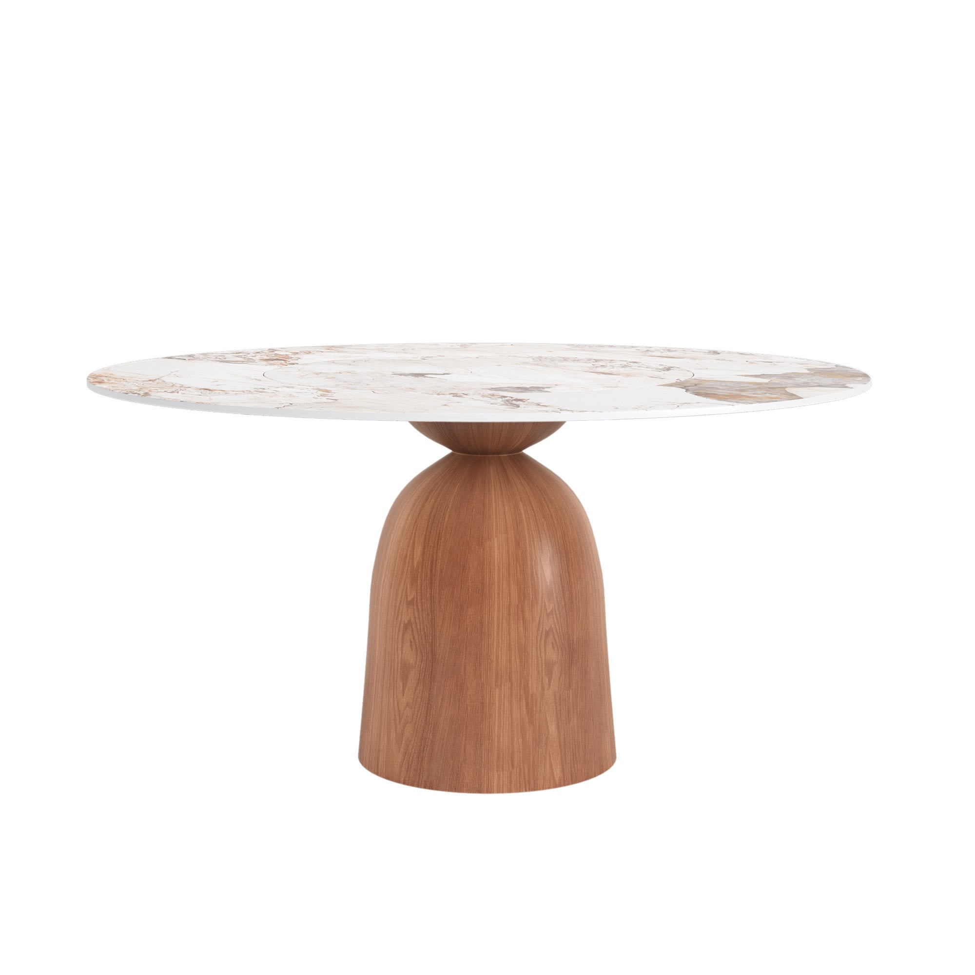 Soluna Walnut Round Solid Wood Pedestal Dining Table with Pandora Stone Top and Built-In Lazy Susan - image 1