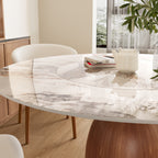 Soluna Walnut Round Solid Wood Pedestal Dining Table with Pandora Stone Top and Built-In Lazy Susan - image 2