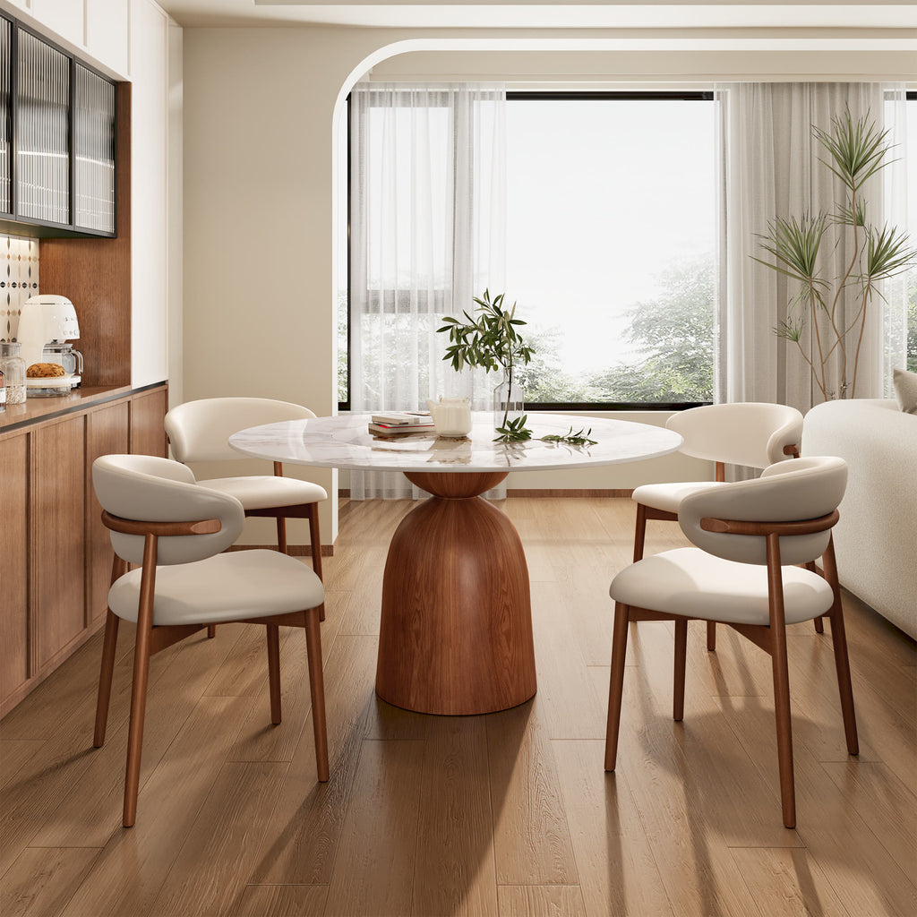 Soluna Walnut Round Solid Wood Pedestal Dining Table with Pandora Stone Top and Built-In Lazy Susan - 53.15'' W X 53.15'' D X 29.53'' H - image 0