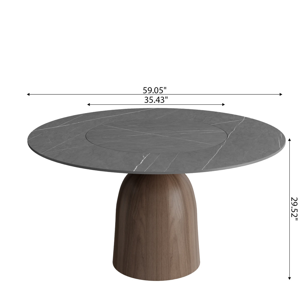 Soluna Dark Walnut Round Solid Wood Pedestal Dining Table with Gray Stone Top and Built-In Lazy Susan - image 7