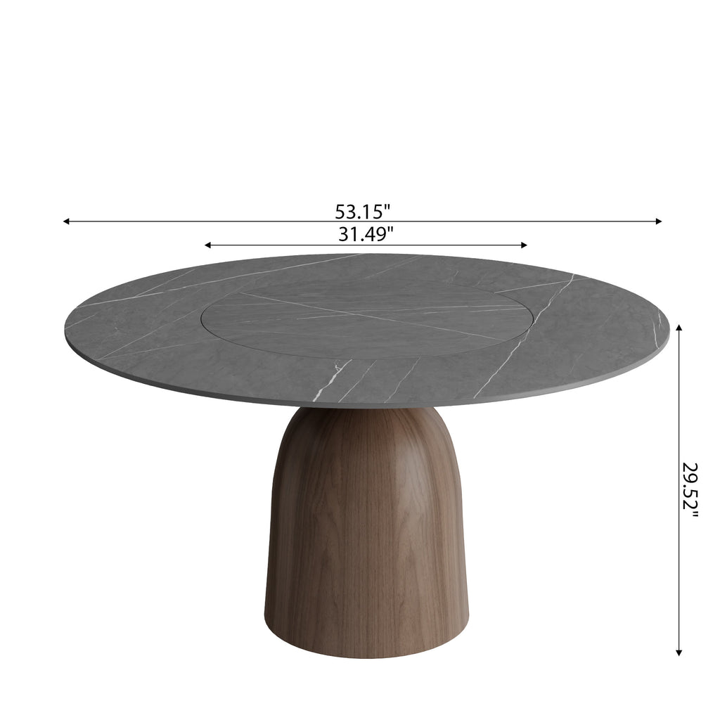 Soluna Dark Walnut Round Solid Wood Pedestal Dining Table with Gray Stone Top and Built-In Lazy Susan - image 6