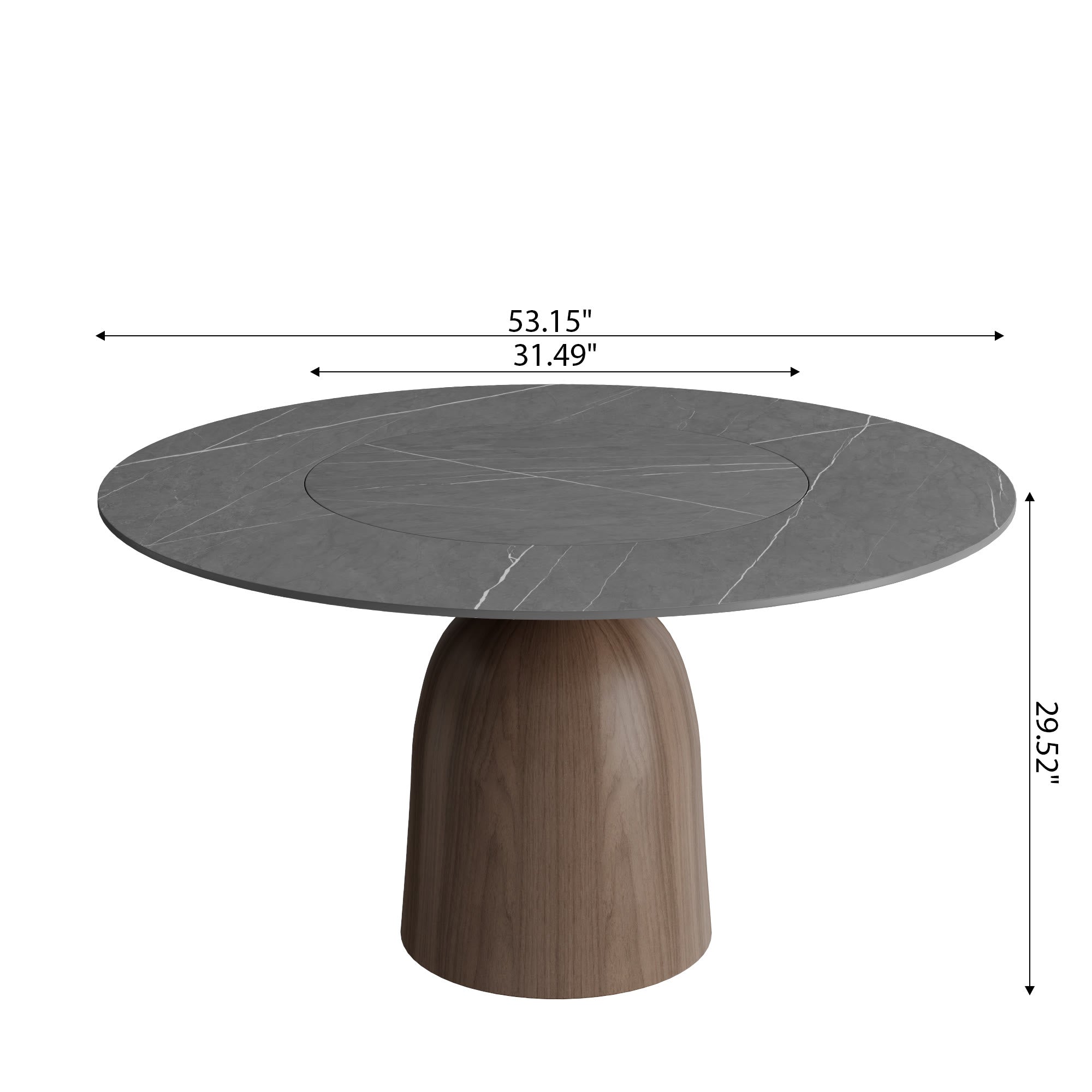 Soluna Dark Walnut Round Solid Wood Pedestal Dining Table with Gray Stone Top and Built-In Lazy Susan - image 6