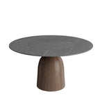 Soluna Dark Walnut Round Solid Wood Pedestal Dining Table with Gray Stone Top and Built-In Lazy Susan - image 1