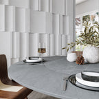 Soluna Dark Walnut Round Solid Wood Pedestal Dining Table with Gray Stone Top and Built-In Lazy Susan - image 2