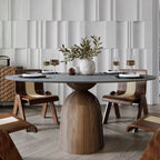 Soluna Dark Walnut Round Solid Wood Pedestal Dining Table with Gray Stone Top and Built-In Lazy Susan - 59.05'' W X 59.05'' D X 29.53'' H - image 0