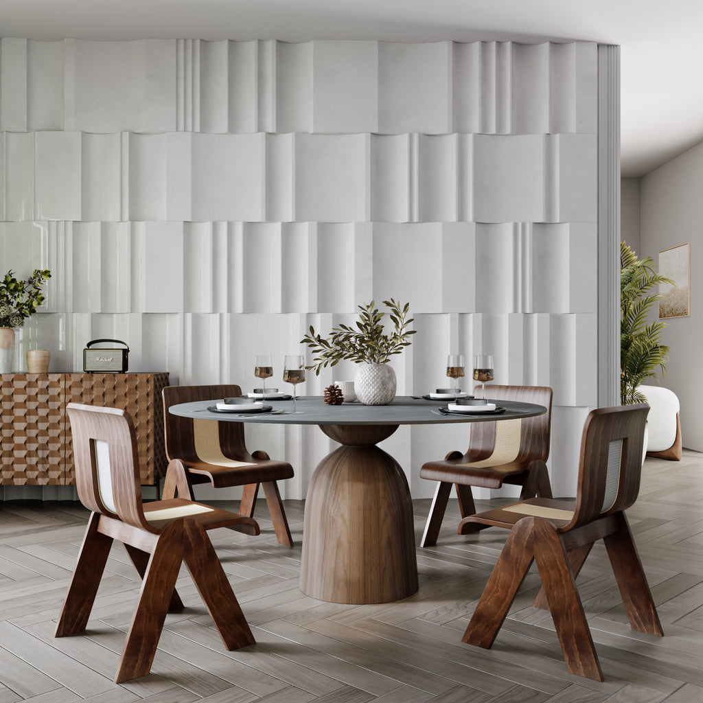 Soluna Dark Walnut Round Solid Wood Pedestal Dining Table with Gray Stone Top and Built-In Lazy Susan - image 5