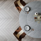 Soluna Dark Walnut Round Solid Wood Pedestal Dining Table with Gray Stone Top and Built-In Lazy Susan - image 8