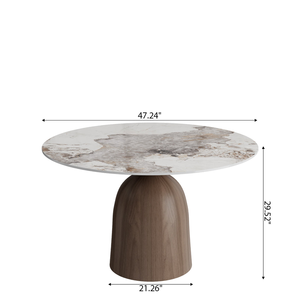 Soluna Dark Walnut Round Solid Wood Pedestal Dining Table with Pandora Stone Top - image 6