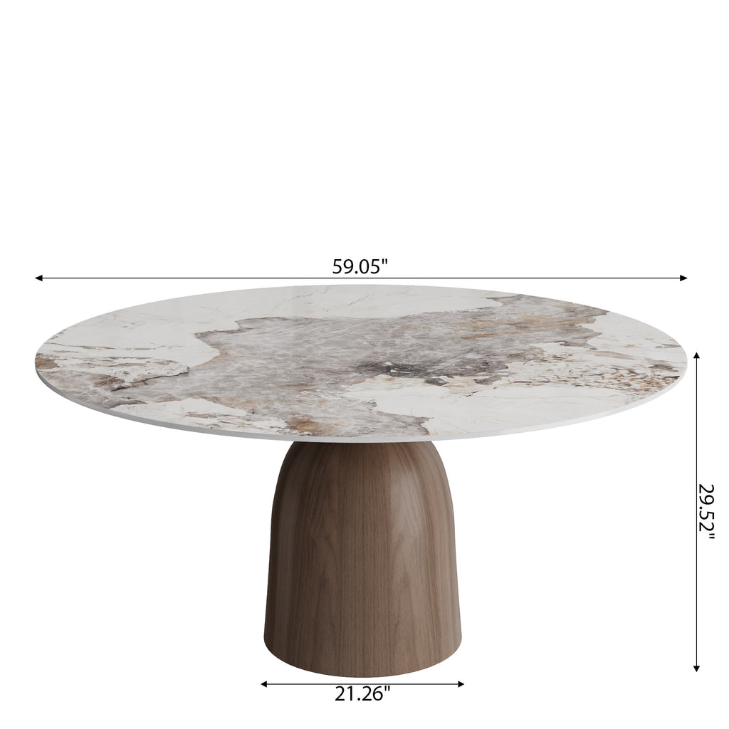 Soluna Dark Walnut Round Solid Wood Pedestal Dining Table with Pandora Stone Top - image 8