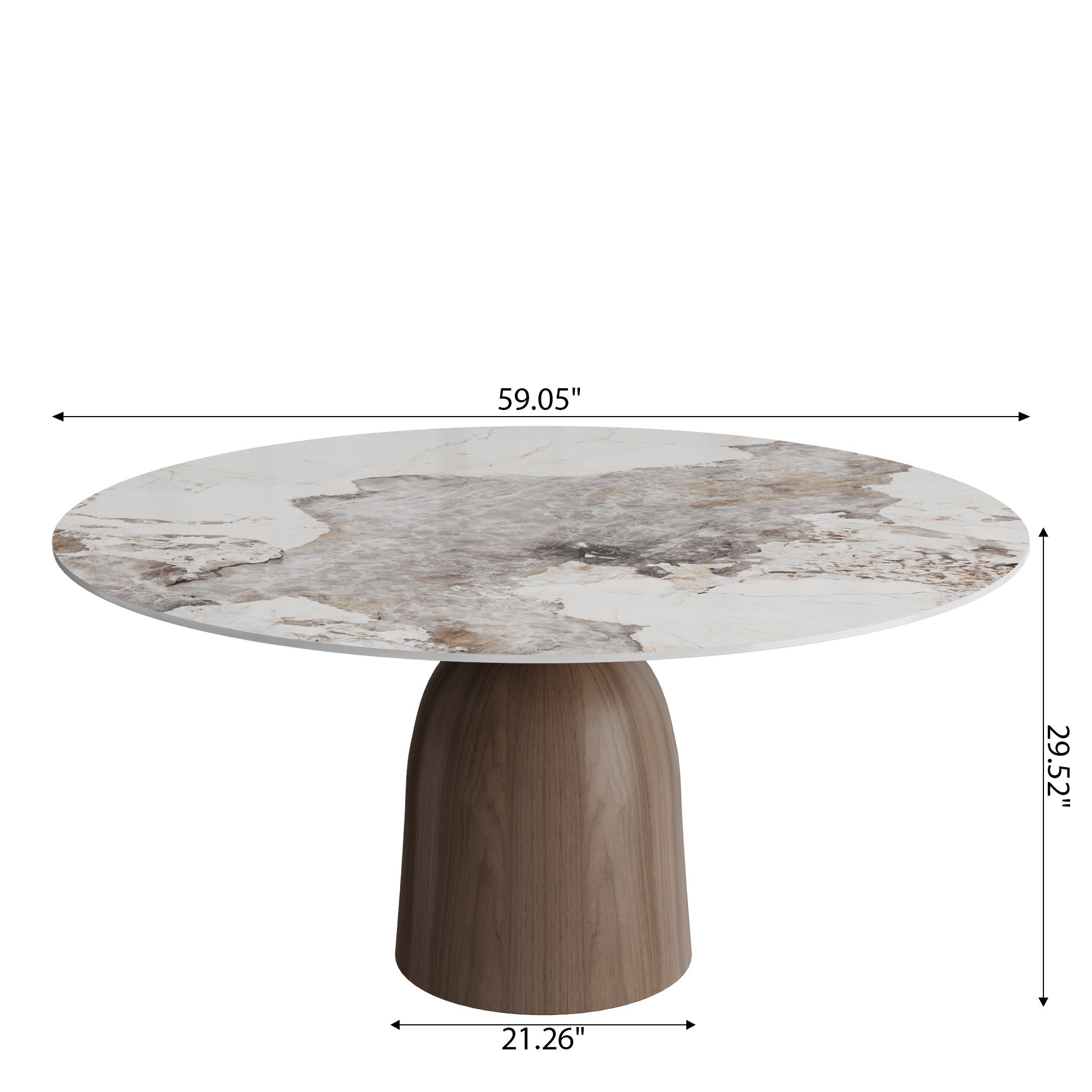 Soluna Dark Walnut Round Solid Wood Pedestal Dining Table with Pandora Stone Top - image 8