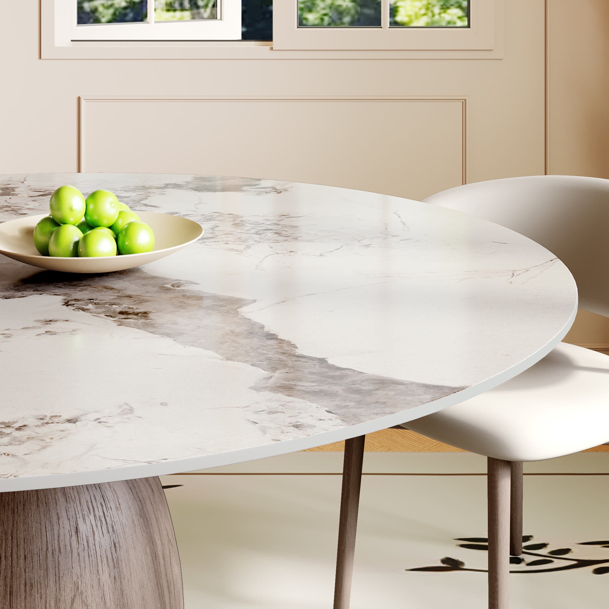 Soluna Dark Walnut Round Solid Wood Pedestal Dining Table with Pandora Stone Top - image 9