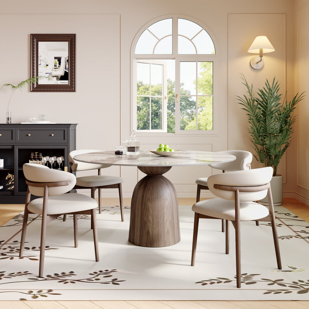 Soluna Dark Walnut Round Solid Wood Pedestal Dining Table with Pandora Stone Top - image 5