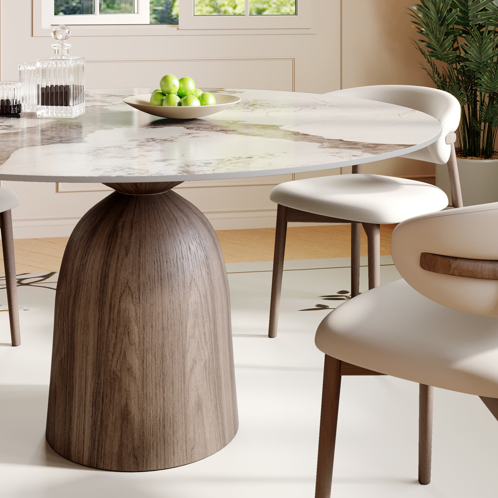 Soluna Dark Walnut Round Solid Wood Pedestal Dining Table with Pandora Stone Top - image 2