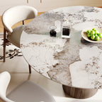Soluna Dark Walnut Round Solid Wood Pedestal Dining Table with Pandora Stone Top - image 3