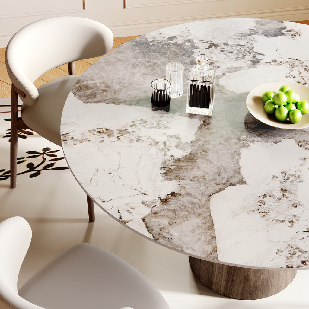 Soluna Dark Walnut Round Solid Wood Pedestal Dining Table with Pandora Stone Top - image 3