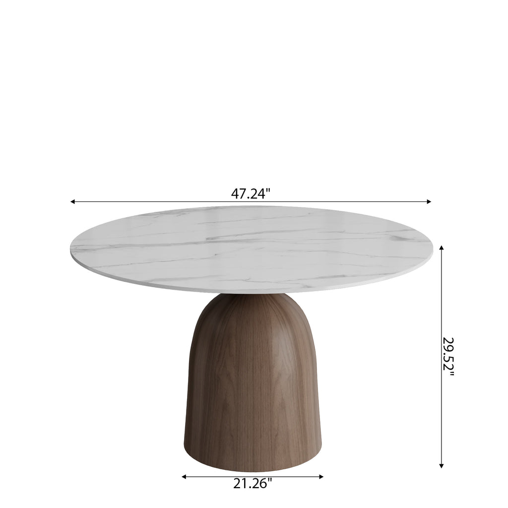 Soluna Dark Walnut Round Solid Wood Pedestal Dining Table with Snow White Stone Top - image 6