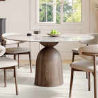 Soluna Dark Walnut Round Solid Wood Pedestal Dining Table with Snow White & Pandora Stone Top - 59.05'' W X 59.05'' D X 29.53'' H - Snowy White - image 0