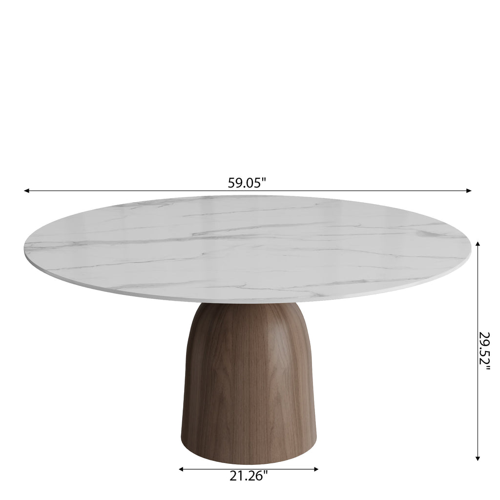 Soluna Dark Walnut Round Solid Wood Pedestal Dining Table with Snow White & Pandora Stone Top - image 8