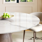 Soluna Dark Walnut Round Solid Wood Pedestal Dining Table with Snow White & Pandora Stone Top - image 5