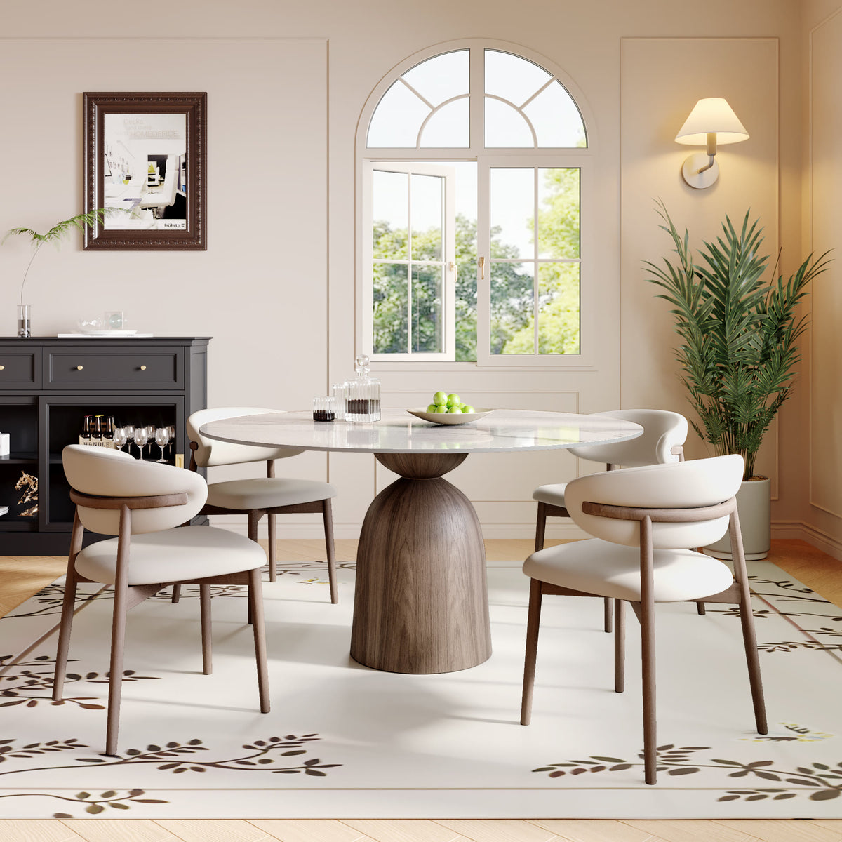 Soluna Dark Walnut Round Solid Wood Pedestal Dining Table with Snow White & Pandora Stone Top - image 4