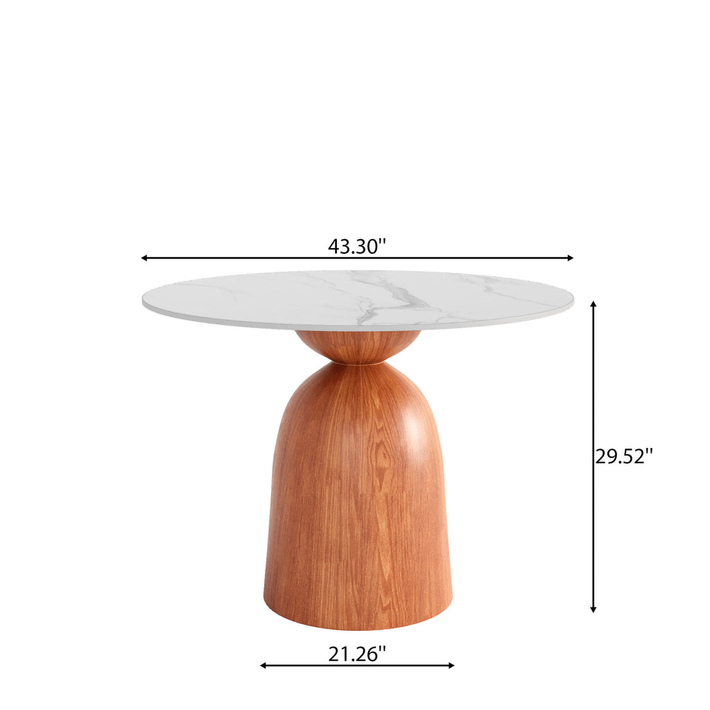 Soluna Walnut Solid Wood Pedestal Round Dining Table with Snow White Stone Top - image 5