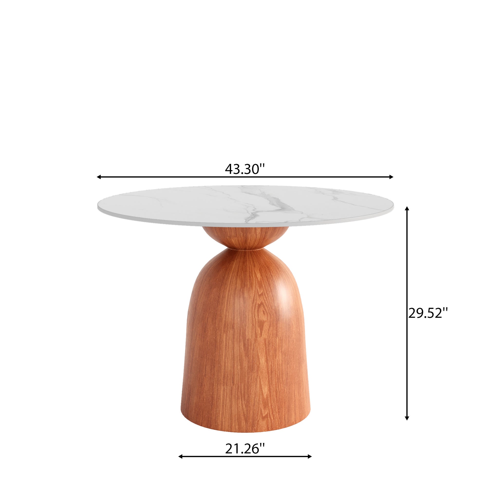 Soluna Walnut Solid Wood Pedestal Round Dining Table with Snow White Stone Top - image 5