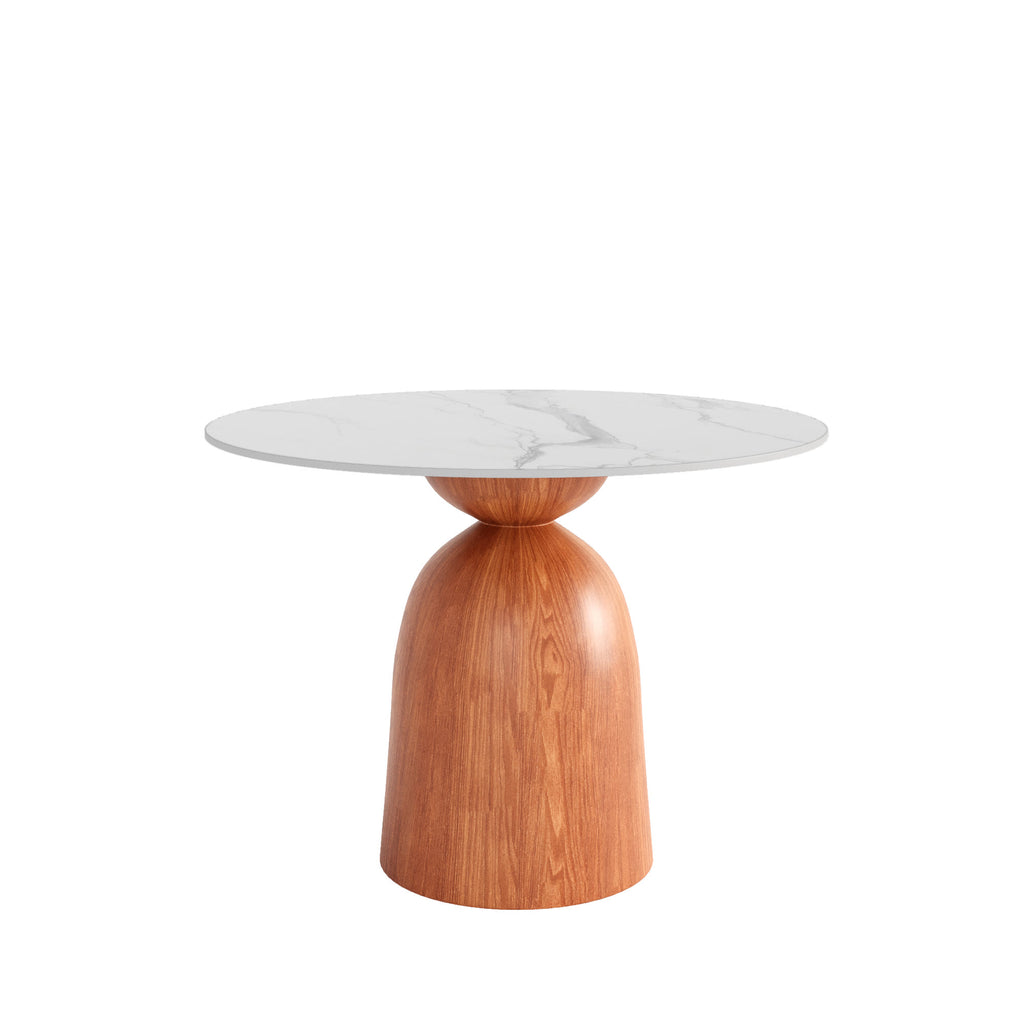 Soluna Walnut Solid Wood Pedestal Round Dining Table with Snow White Stone Top - image 1