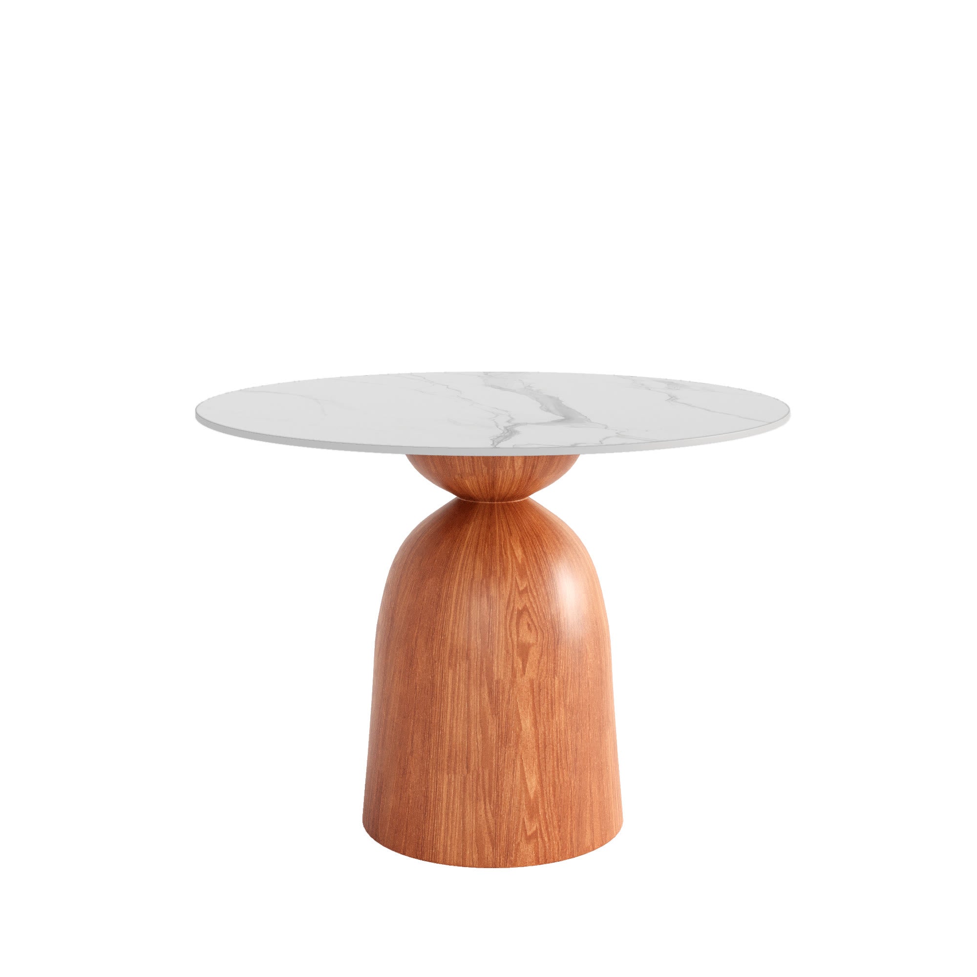 Soluna Walnut Solid Wood Pedestal Round Dining Table with Snow White Stone Top - image 1