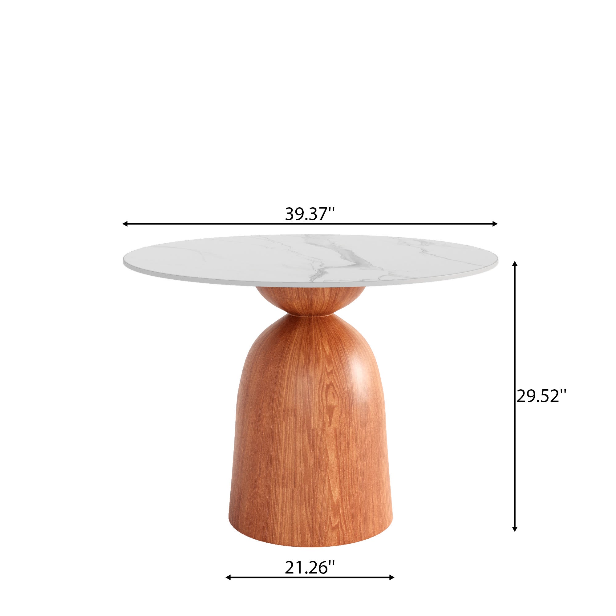 Soluna Walnut Solid Wood Pedestal Round Dining Table with Snow White Stone Top - image 4