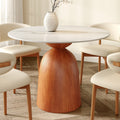 Soluna Walnut Solid Wood Pedestal Round Dining Table with Snow White Stone Top - 43.31'' W X 43.31'' D X 29.53'' H - image 0