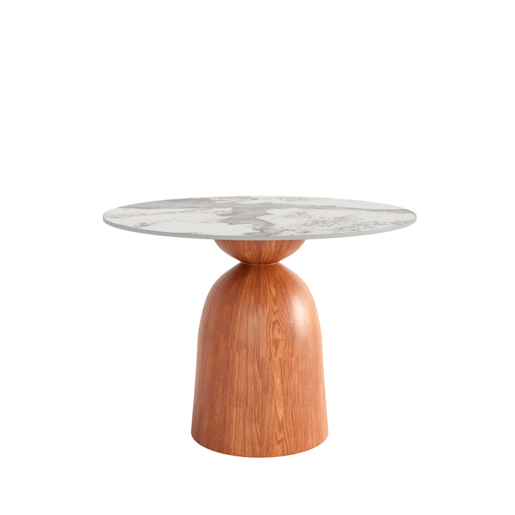 Soluna Walnut Solid Wood Pedestal Round Dining Table with Pandora Stone Top - image 1