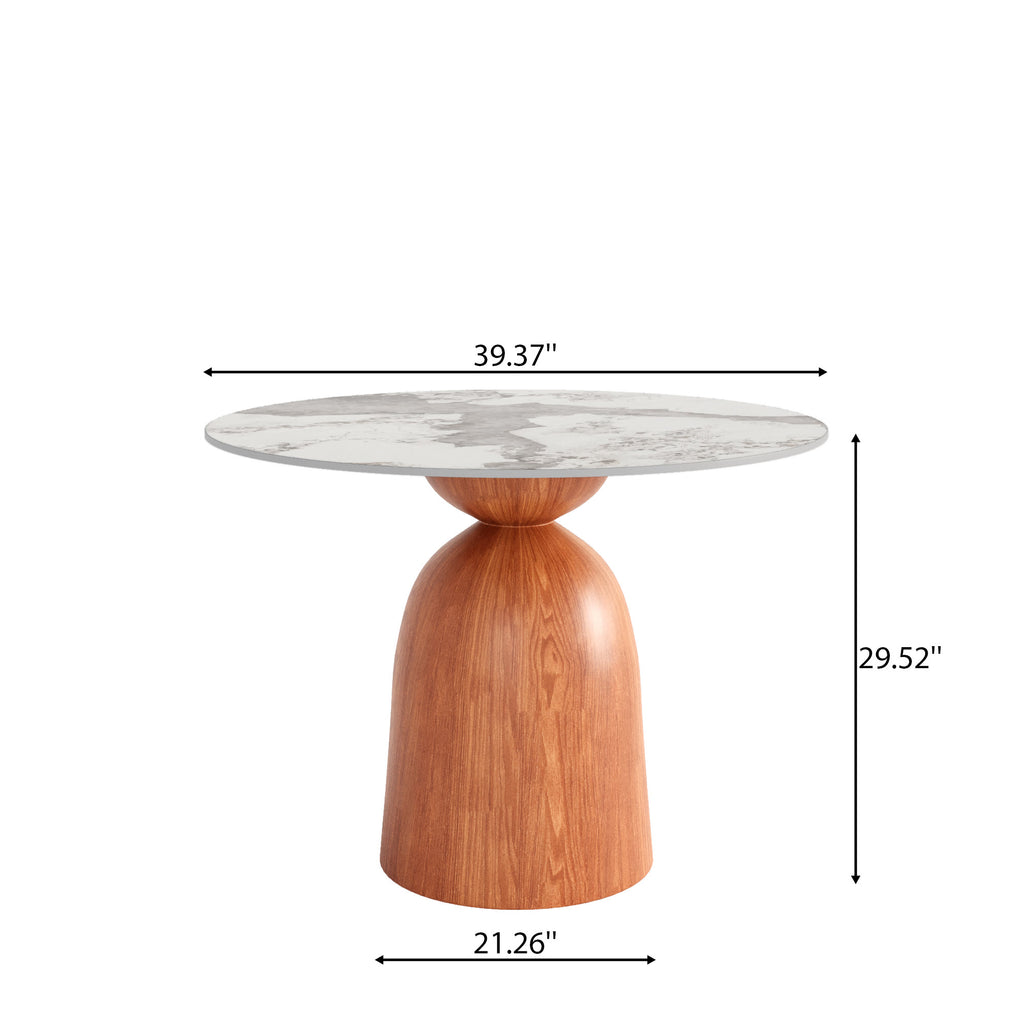 Soluna Walnut Solid Wood Pedestal Round Dining Table with Pandora & Snowy White Stone Top - image 5
