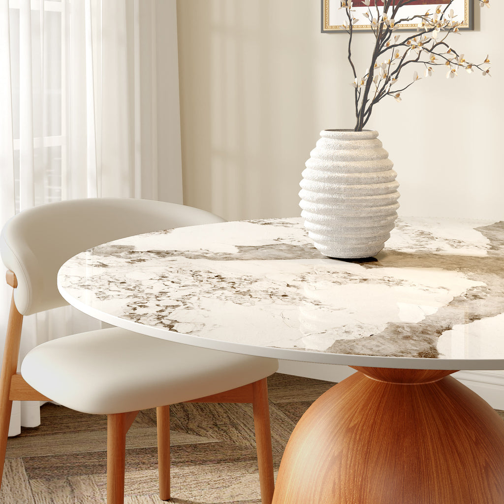 Soluna Walnut Solid Wood Pedestal Round Dining Table with Pandora Stone Top - image 7